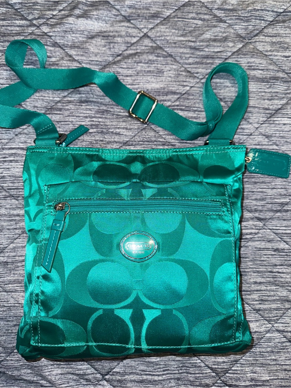 Coach Green Signature Jacquard Nylon Crossbody Bag